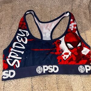 PSD Marvel Spider Man Graphic Sports Bra in Navy and Red size Large Like New